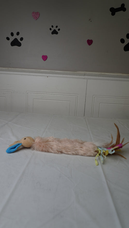 Fluffy Bunny Cat Toy with Feather Tail