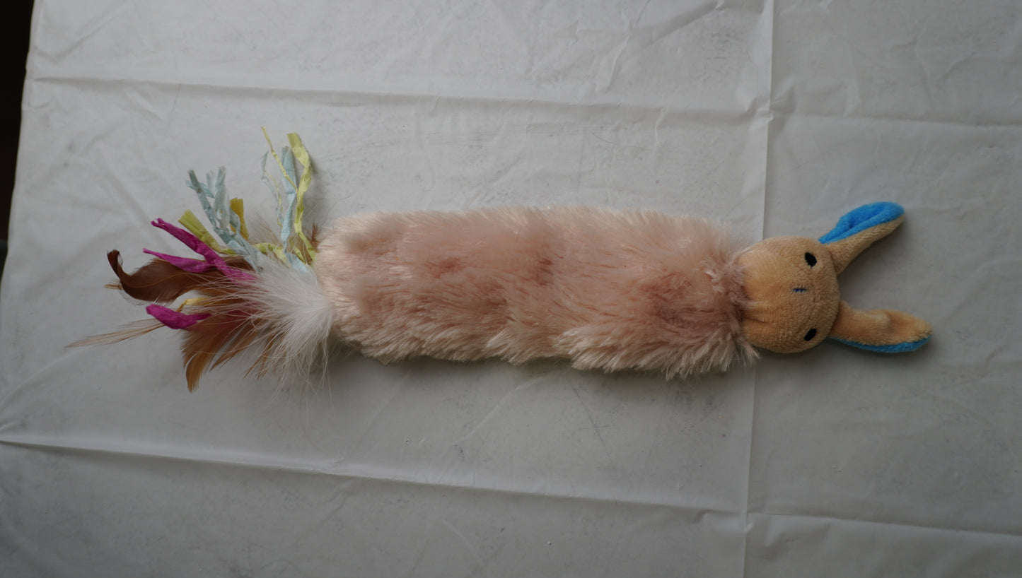 Fluffy Bunny Cat Toy with Feather Tail