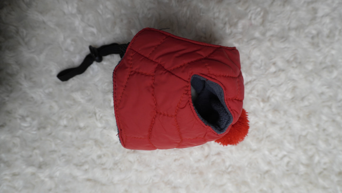 Red Quilted Winter Dog Hat with Pom-Pom – Gently Used