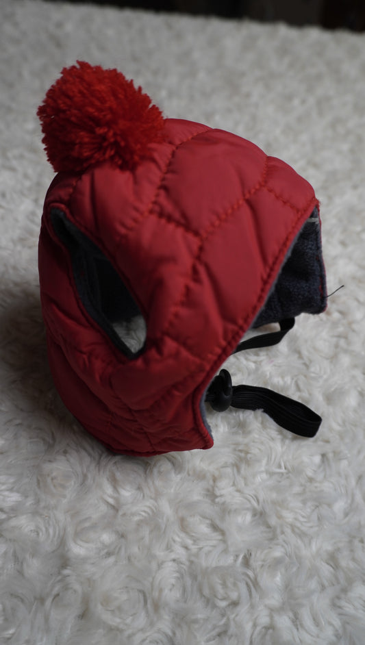 Red Quilted Winter Dog Hat with Pom-Pom – Gently Used
