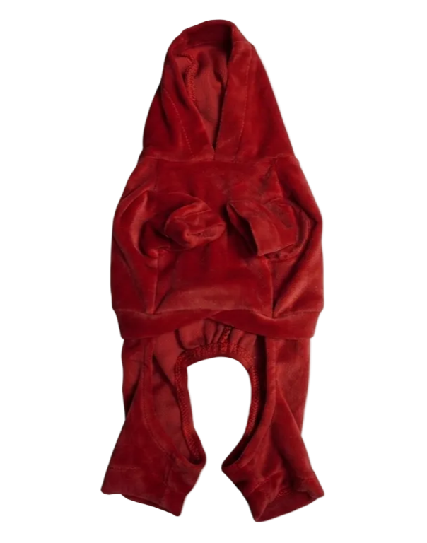 Red Velour Dog Onesie - Gently Used