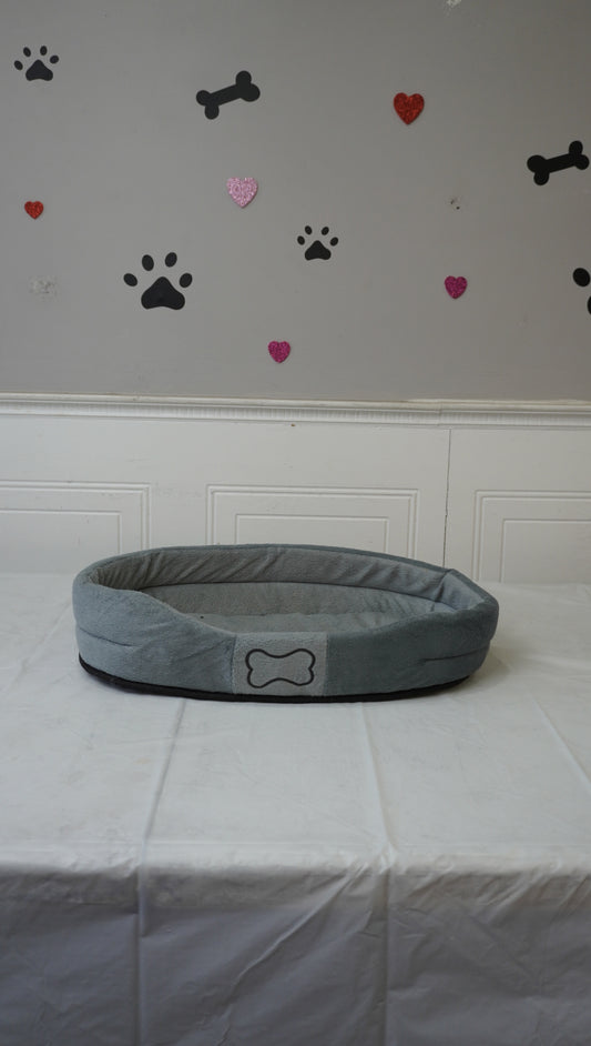 Grey Plush Oval Pet Bed
