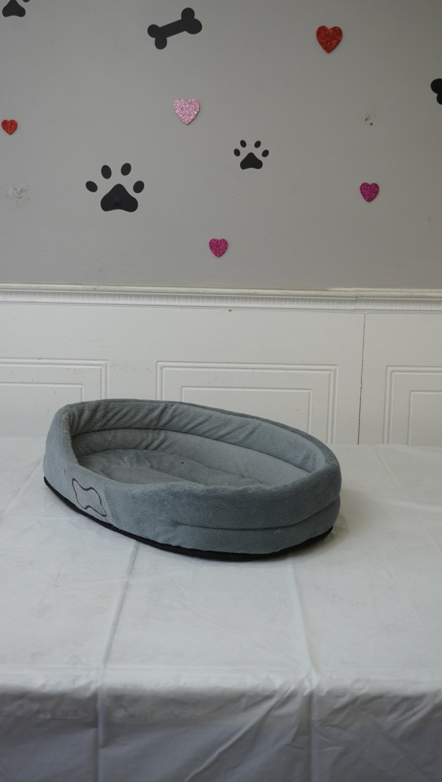 Grey Plush Oval Pet Bed
