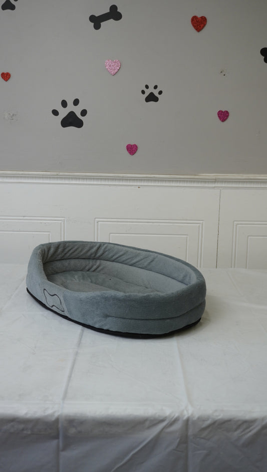 Grey Plush Oval Pet Bed