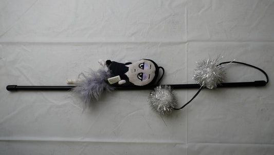 Vampire Plush Cat Wand Toy with Feathers & Tinsel Pom Poms