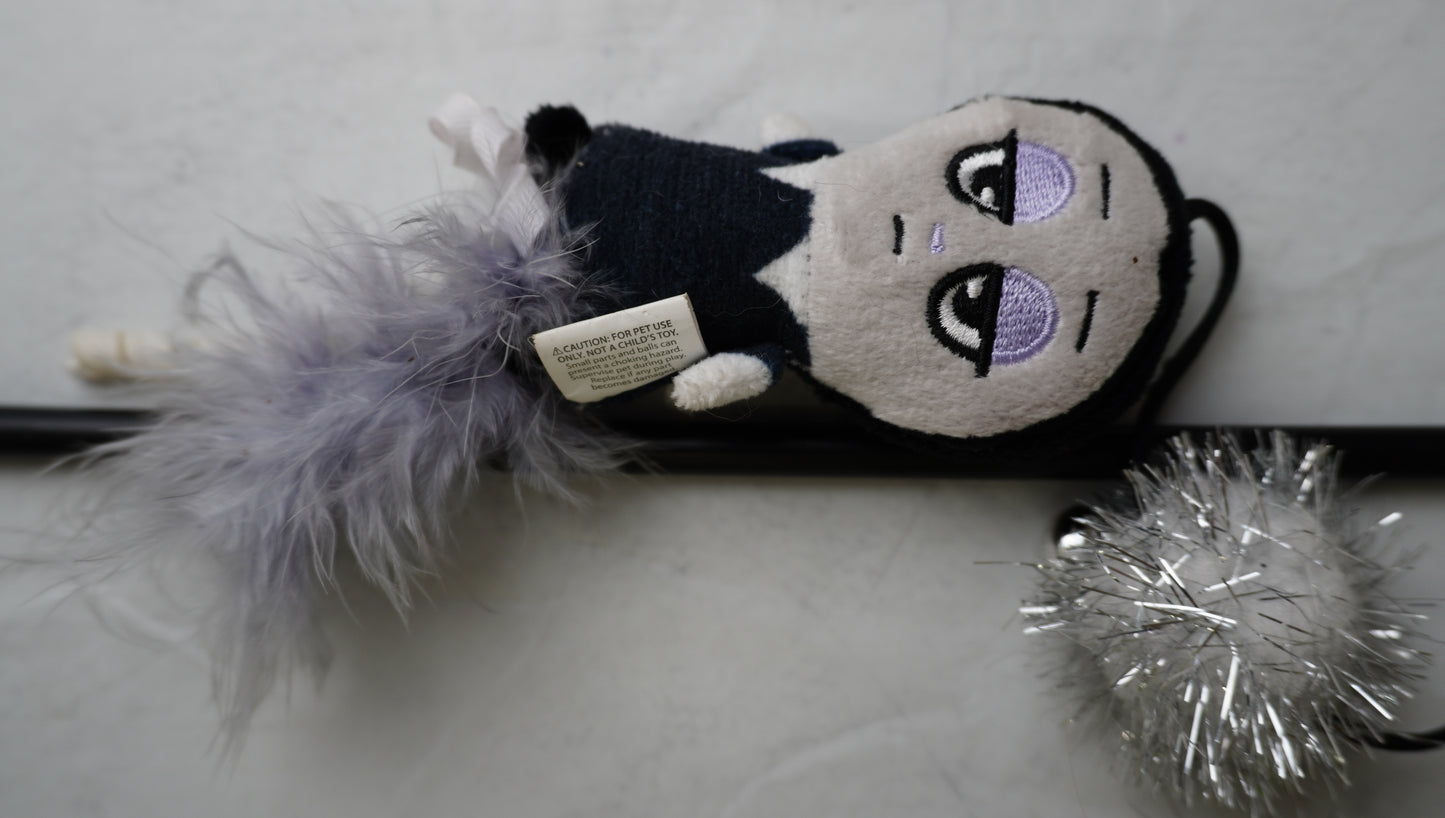 Vampire Plush Cat Wand Toy with Feathers & Tinsel Pom Poms