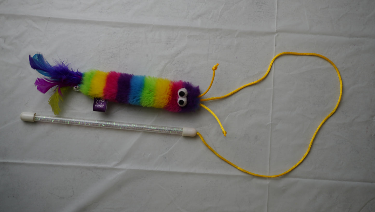 Rainbow Caterpillar Interactive Cat Wand Toy