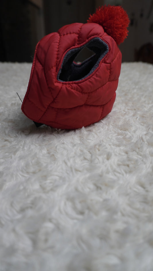 Red Quilted Winter Dog Hat with Pom-Pom – Gently Used