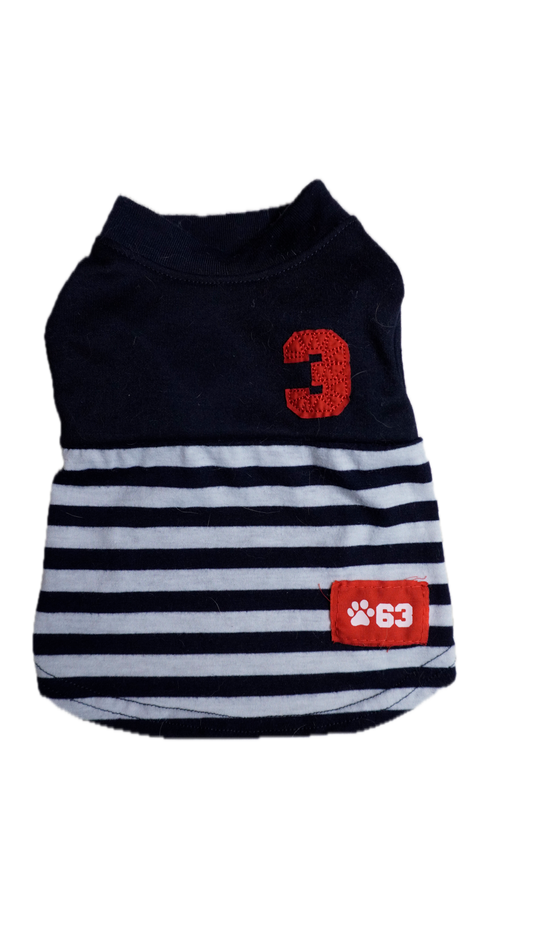 Navy Stripe Dog Tee  - Gently Used