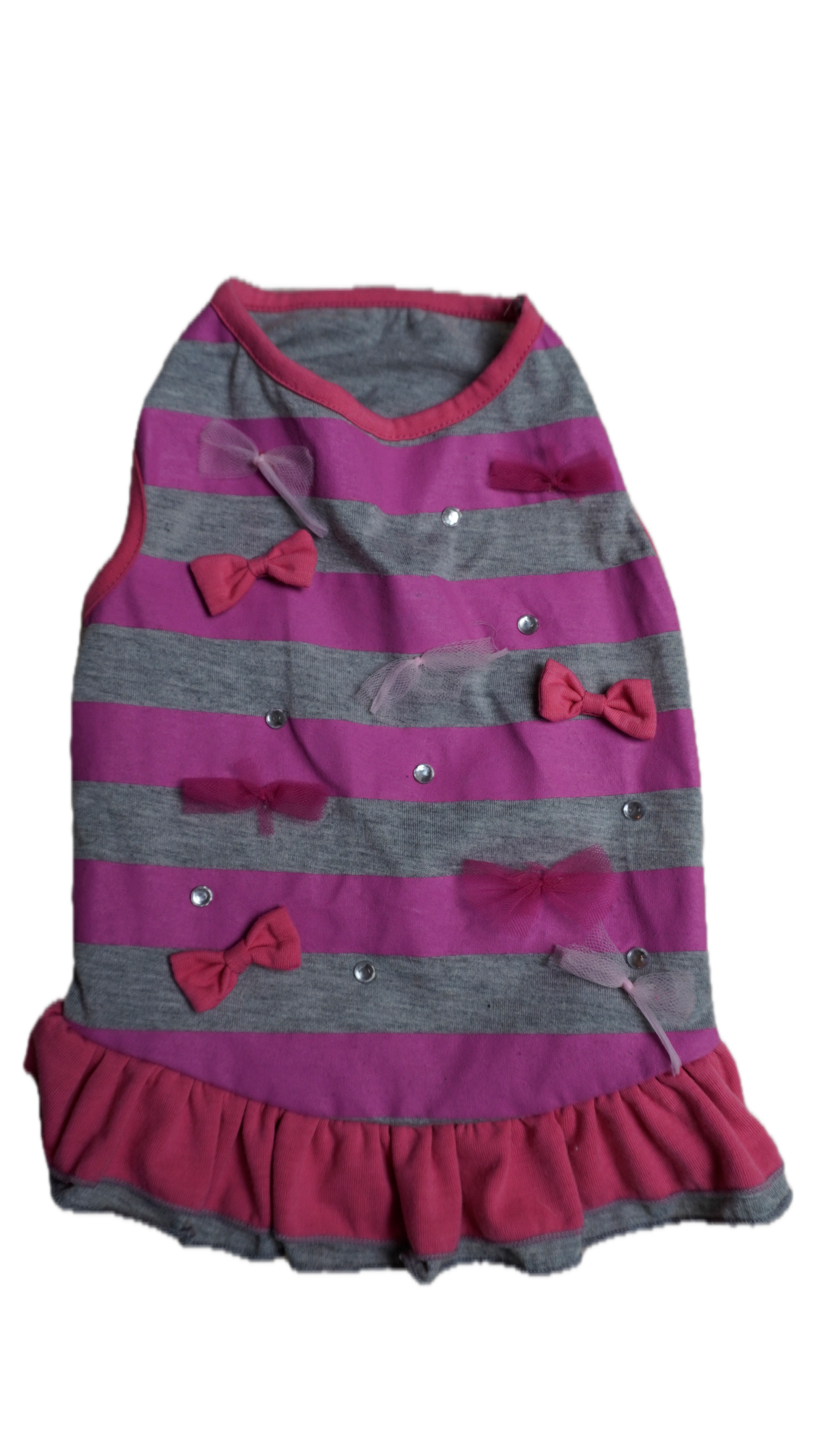 Pink Bow Stripe Dog Dress - Gently Used