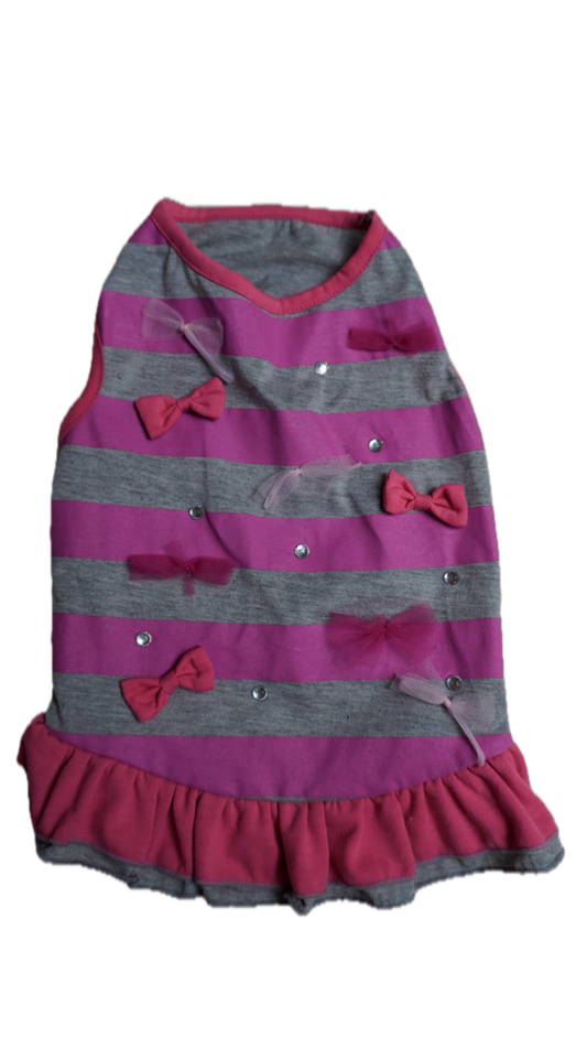 Pink Bow Stripe Dog Dress - Gently Used