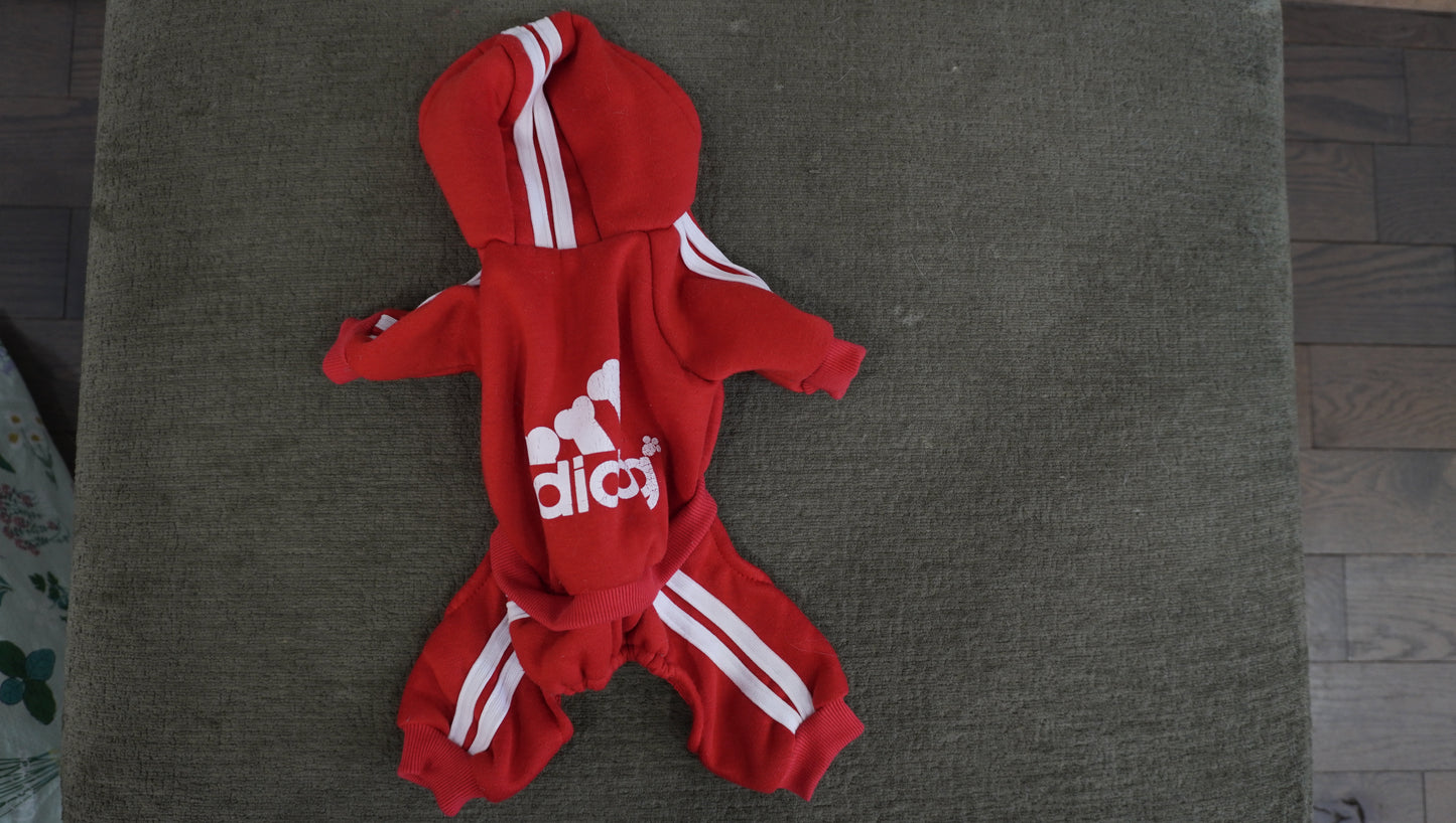 Red "Adidog" Dog Tracksuit