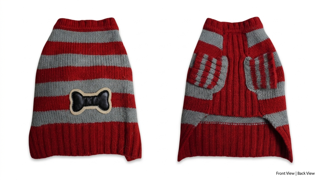 Red Stripe Bone Knit Dog Sweater - Gently Used