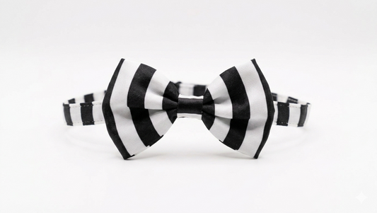 Black & White Striped Pet Bow Tie – Adjustable Neck Accessory – Gently Used