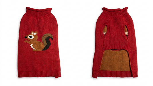 Woodland Squirrel Dog Sweater – Red – Gently Used