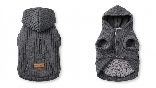 Grey Sherpa Hooded Dog Sweater - Gently Used