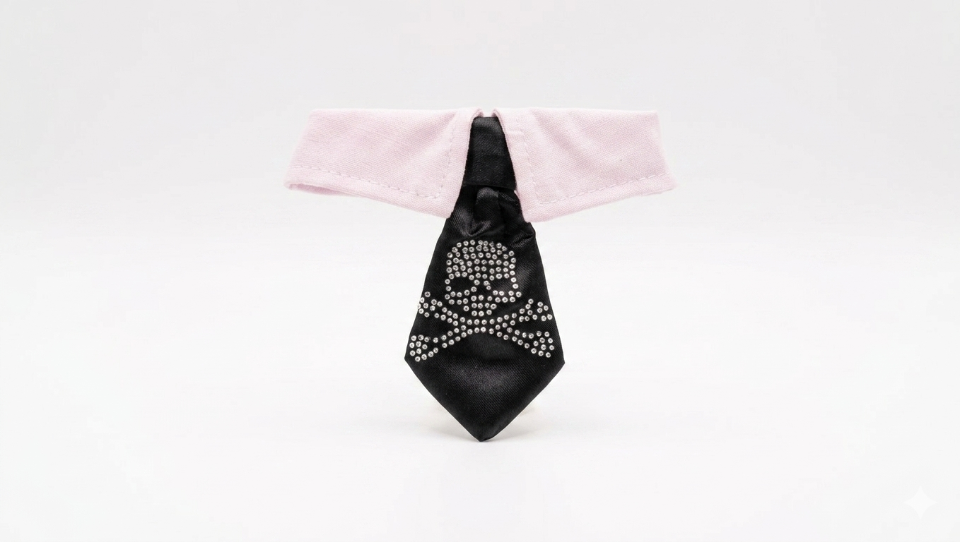 Formal Pet Collar with Skull Tie – Dress-Up Accessory for Small Dogs or Cats – Gently Used