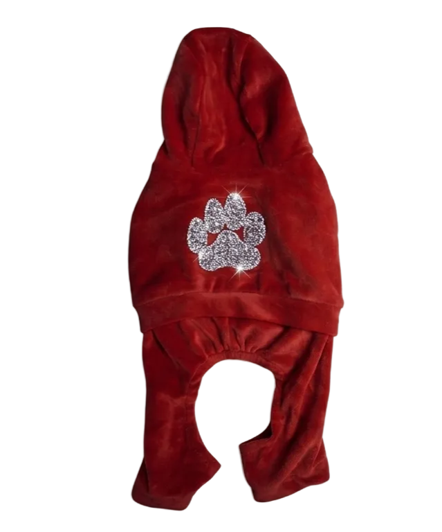 Red Velour Dog Onesie - Gently Used