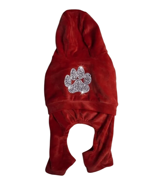 Red Velour Dog Onesie - Gently Used